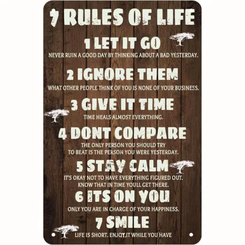 7 Rules Of Life Metal Tin Sign Decoration Painting Home Workplace Bedroom Yard