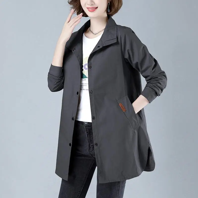 

Women's Mid-Length Spring Autumn New Style Thin Coat Long Female Outerwear Cotton 100% Material Single Button Closure
