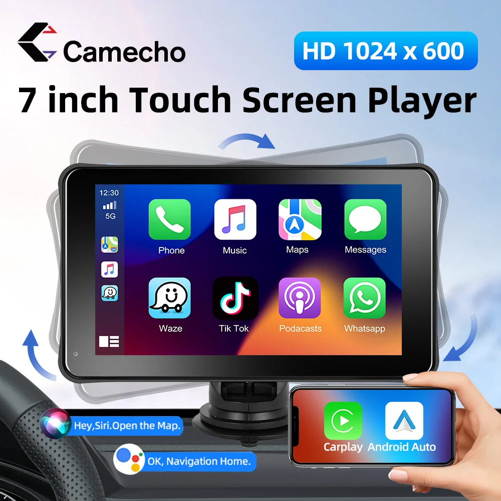 

Camecho 7Inch Car Radio Multimedia Video Player MP5 Wireless Apple Carplay Android Auto Bluetooth Car Monitor