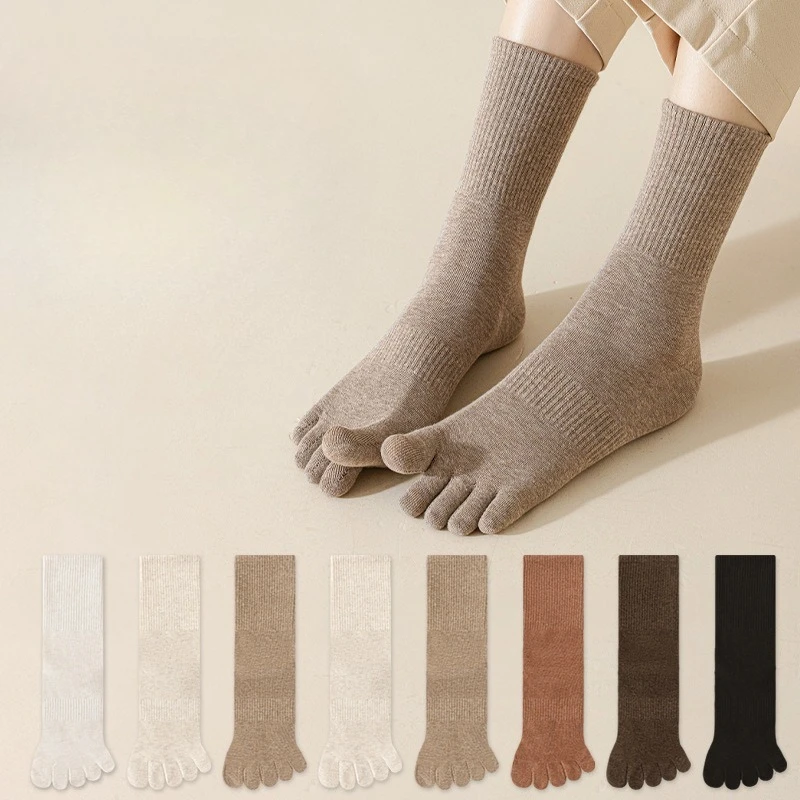 6 pairs Fashionable versatile five finger socks women winter simple comfortable mid length socks anti odor toe socks