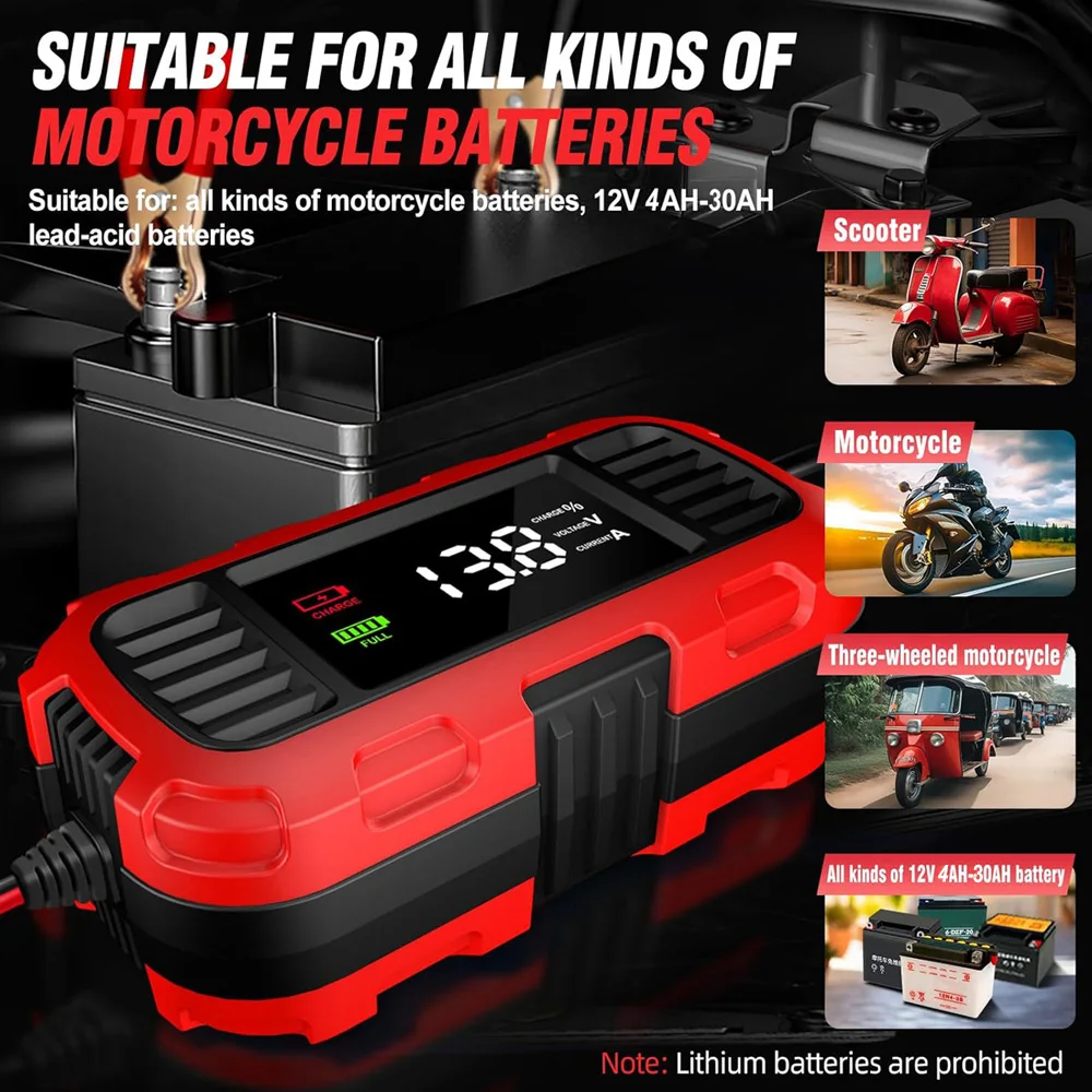 FOXSUR 12V 2A Smart Trickle Battery Charger 4AH-30AH Fully Automatic Maintainer Pulse Repair For Car Motorcycle AGM EFB GEL - view 3