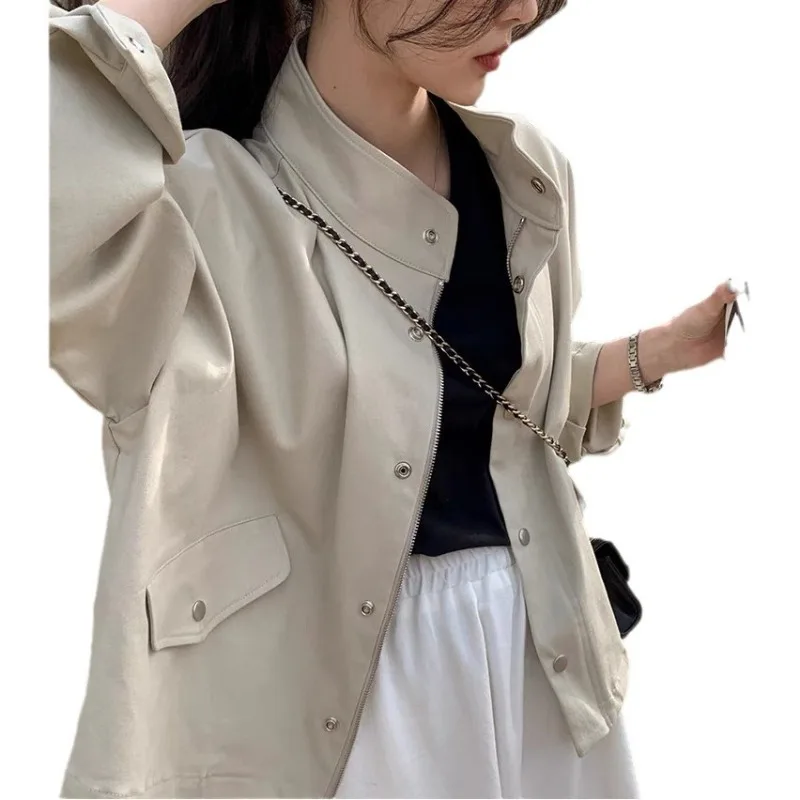 เสื้อคาร์ดิแกนแขนยาวสไตล์เกาหลีเก๋ไก๋สไตล์เรโทรฤดูใบไม้ร่วงพร้อมดีไซน์ซิปคอปก เสื้อแจ็คเก็ตคาร์ดิแกนแขนยาวหลวมและอเนกประสงค์