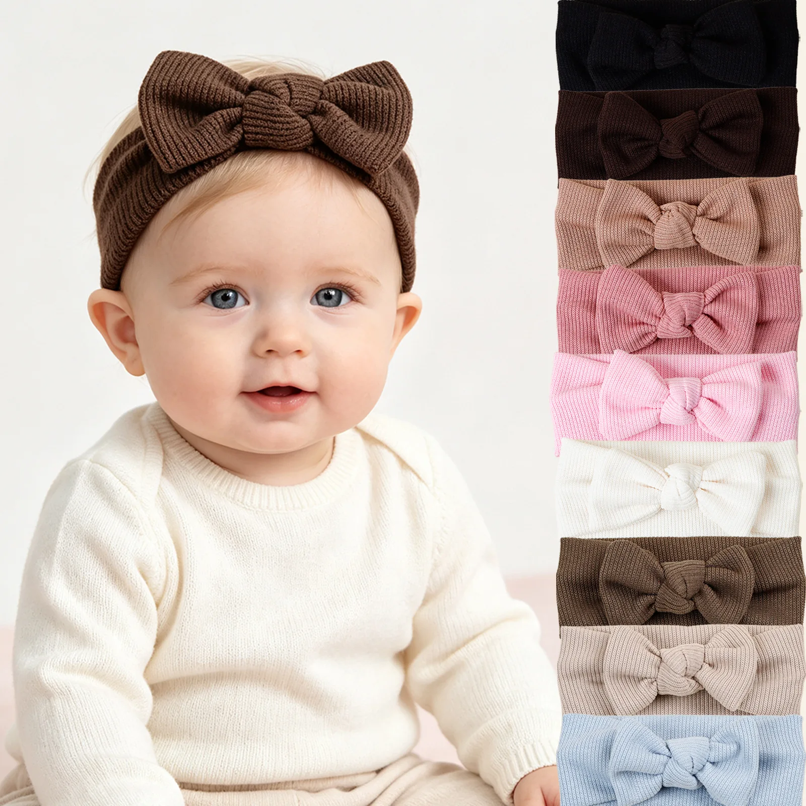 2 PCS, Ribbed Knit Yarn Baby Knot Bow Headband Sweet Top Knot Turban Headwrap For Infant Newborn Hair Accessories