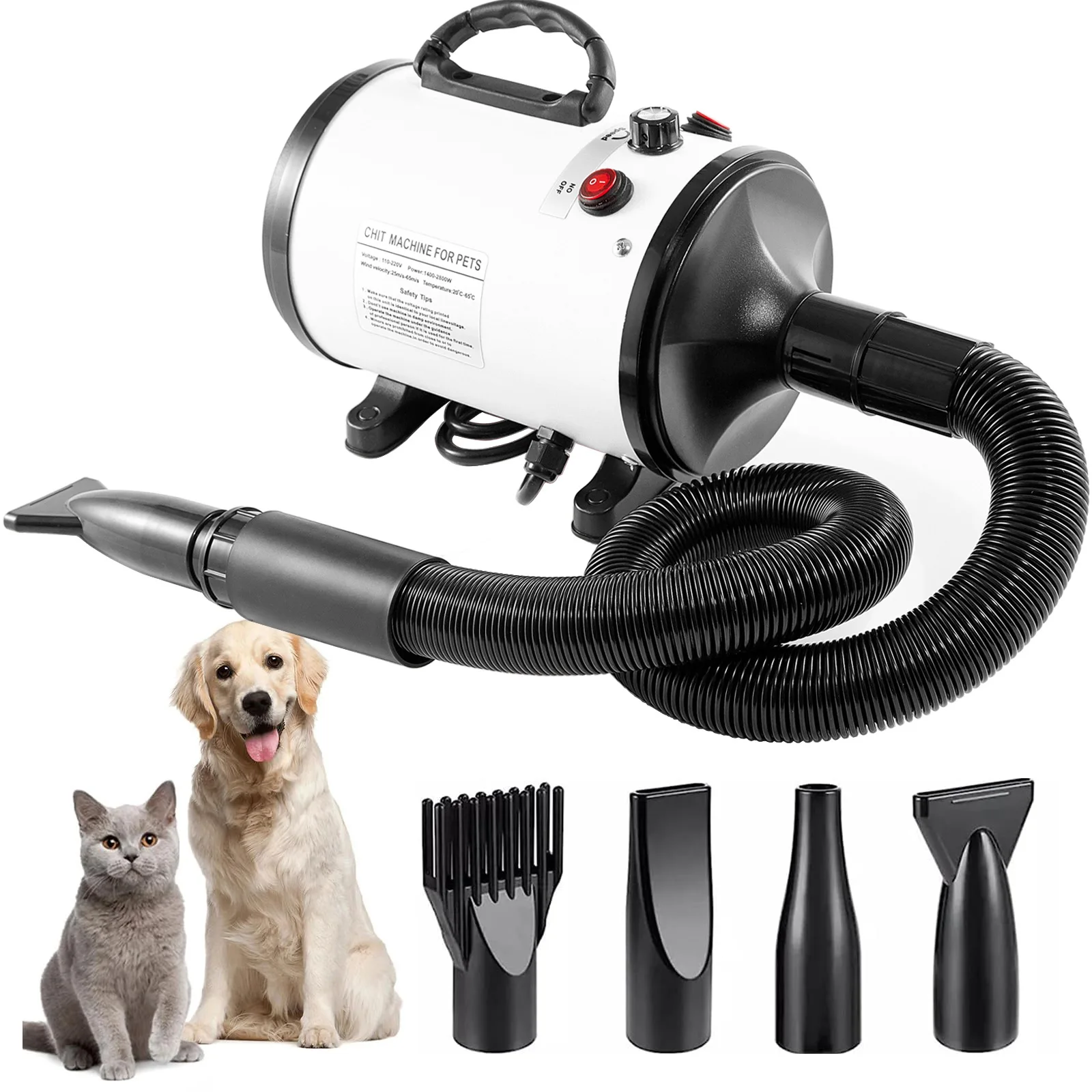 Imagem -06 - Potência Pet Grooming Secador Velocidade Ajustável Controle de Temperatura Cão Sopro Secador Secagem Rápida Alta Potência Banho Cabelo Secador 2800w Alta