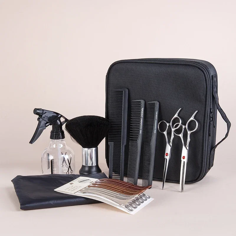 15 قطعة مجموعة أدوات الحلاق المهنية صالون الحلاق التفاف قص الشعر حقيبة التخزين مقص مشبك شعر زجاجة رذاذ مشط قص الشعر