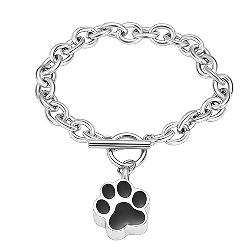 Dog Paw Print Cremation Jewelry for Ashes Memorial Urn Bangle for Pet Stainless Steel Urn Bracelet Ashes Holder Dropshipping