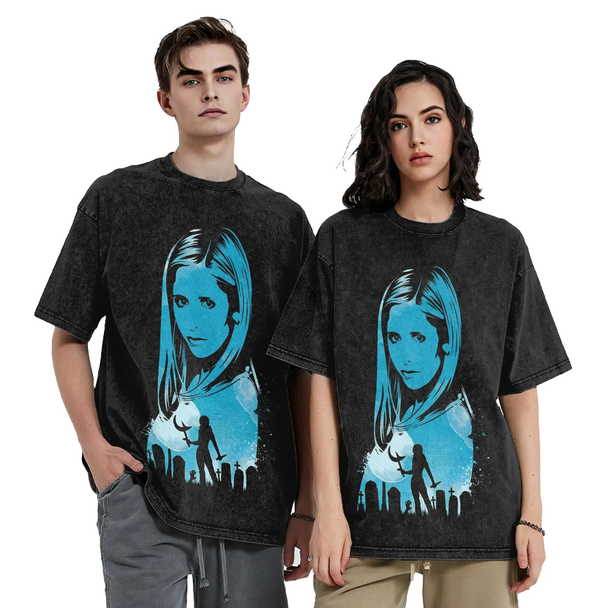 Buffy the Vampire Slayer T Shirts Washed Oversize T-Shirts Horror Movie for Men Women Tops Streetwear Graphic Printed Tops Tees
