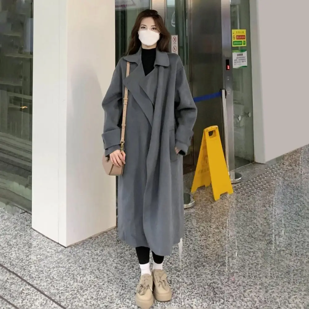 Women Winter Overcoat Turn-down Collar Pockets Trench Coat Mid Length Women Jacket Double-breasted Cardigan Thermal Winter Coat