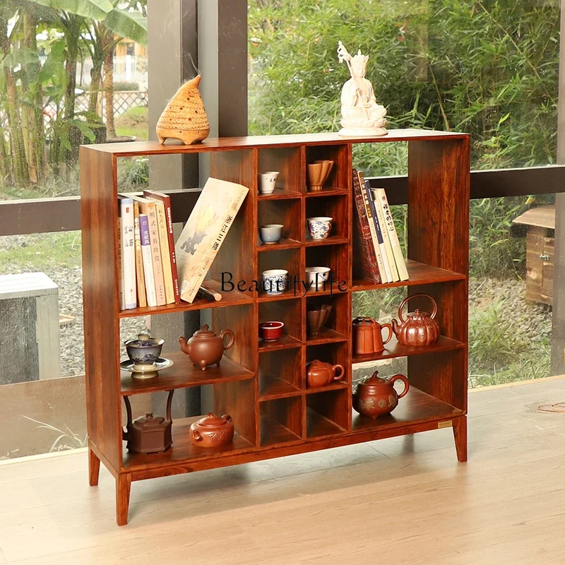 

ls 27 New Chinese-style household tea room office solid wood bogu rack storage tea cabinet storage display rack