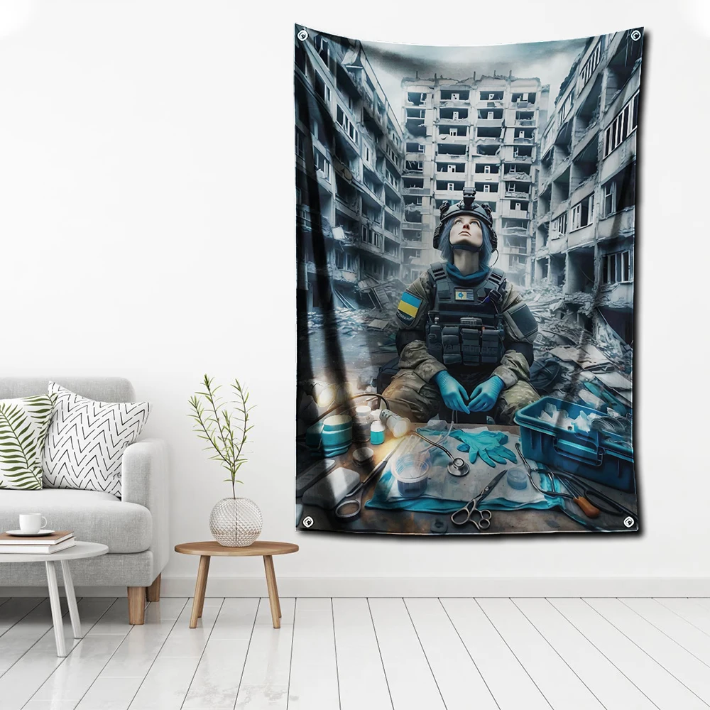 3x5 Ft Ukraines Soldier Female Soldier Flag Polyester Digital Printing Banner Bedroom for Garage Wall Art Out Door Decoration