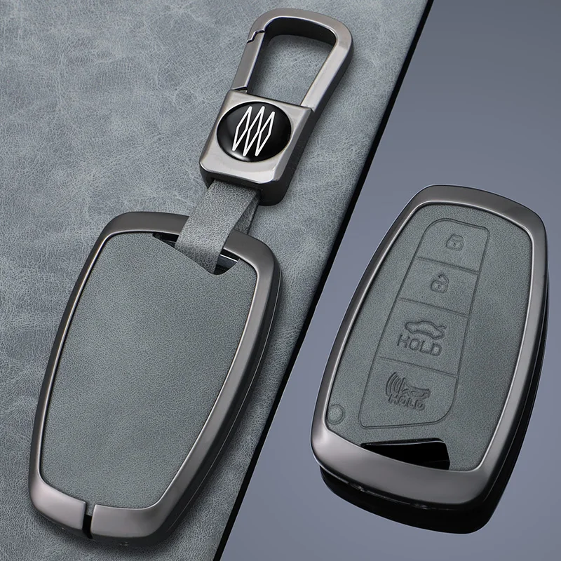 leather Zinc Alloy Car Key Case For Hyundai Santa Fe Sport IX45 Equus Centennial Genesis G80 Grandeur HG Azera 3DM Sedan IX35