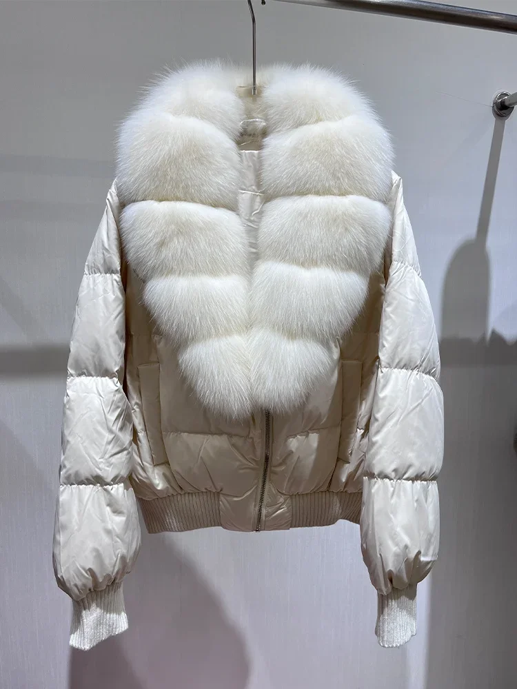 Veste Parka ample avec col en vraie fourrure de renard pour femme, vêtements en duvet d'oie, chaud et moelleux, manteau d'extérieur, nouvelle collection hiver