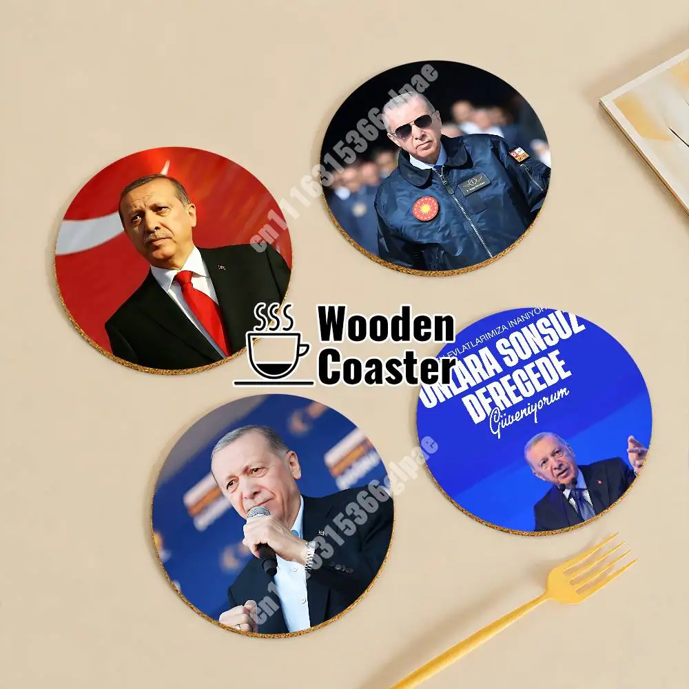 Turkiye Erdogan Turkey Crescent Star Flag Wooden Cup Mat Americano Beer Milk Water Coaster for Baking Studio