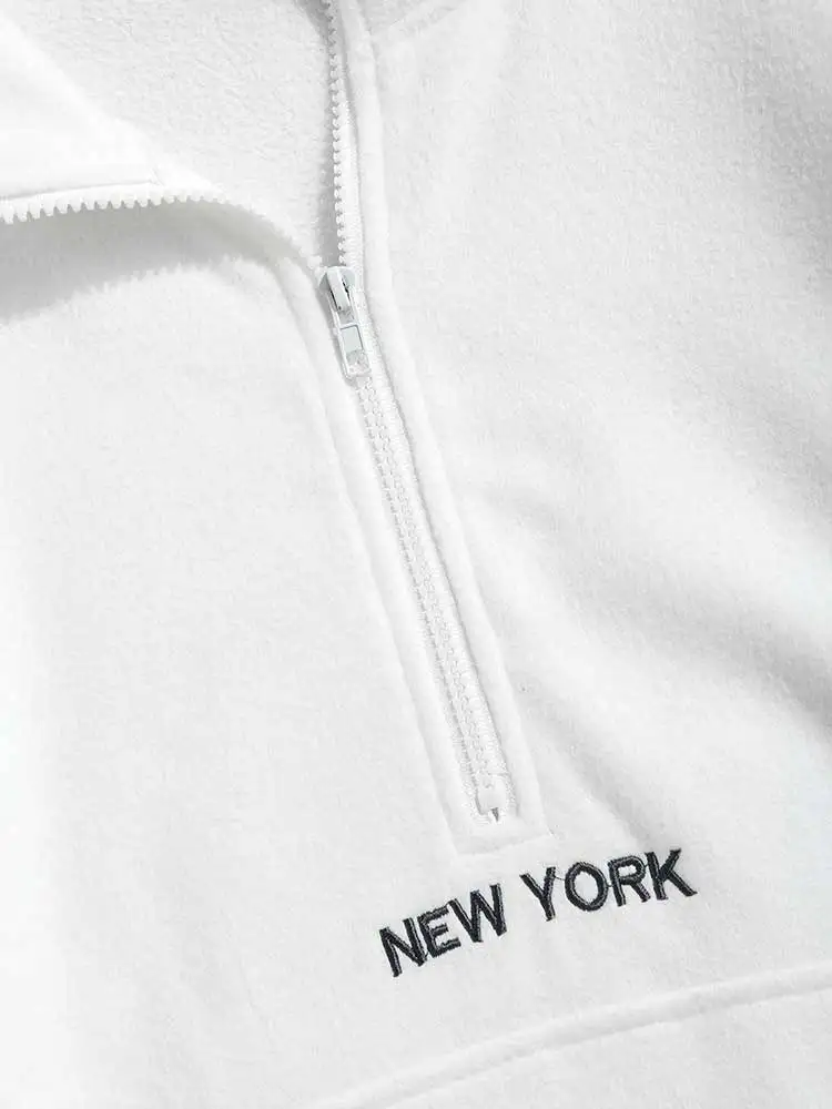 ZAFUL Hoodie for Men Fluffy Polar Fleece Sweatshirts New York Embroidery Turtleneck Hoodies Pullover Color Block Zipper Sweats