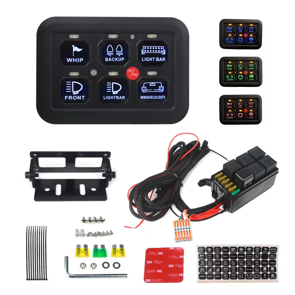 

12V Switch Panel 600W-1200W LED 6 Gang Circuit Control Relay System Slim Touch Control Panel for Boat Jeep UTV Caravan Switches