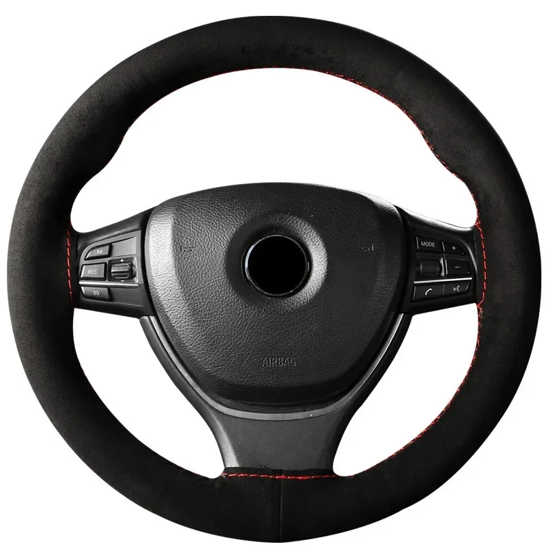 38cm Suede DIY Steering Wheel Cover Genuine Leather Braided Car Steering Wheel Pad Liner Protection Cover Anti Slip Interior