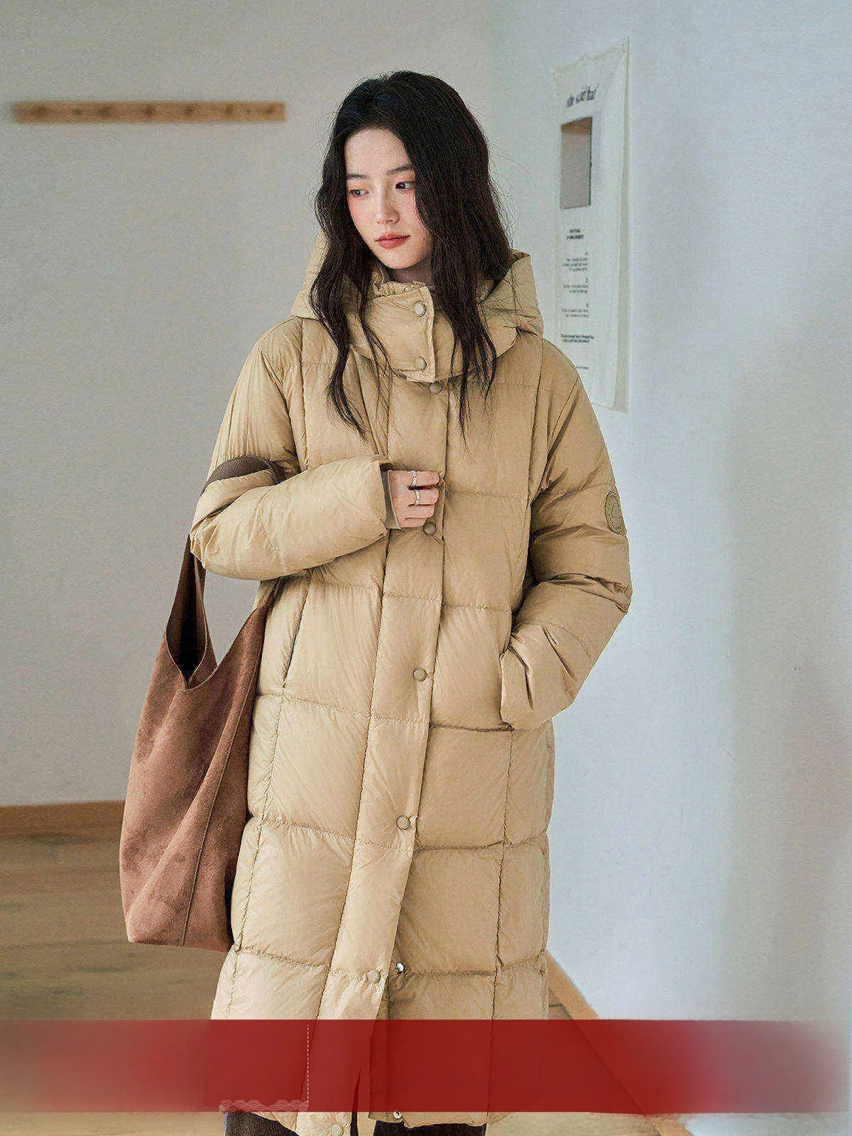 

MoZa Khaki Hooded Long Duck down Jacket Women Winter Loose Lazy Style Thick Warm Outerwear Commute Style Korean Version