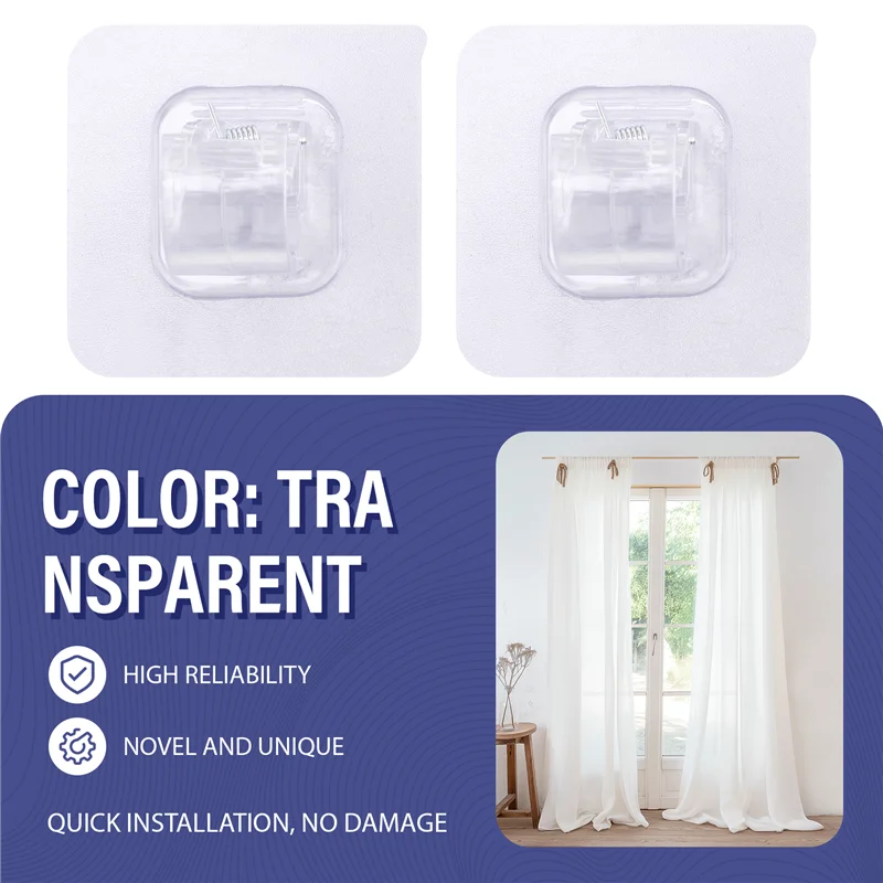 No Drill Curtain Rod Brackets Set 2-Piece Adjustable Adhesive Curtain Rod Holders Set Kit