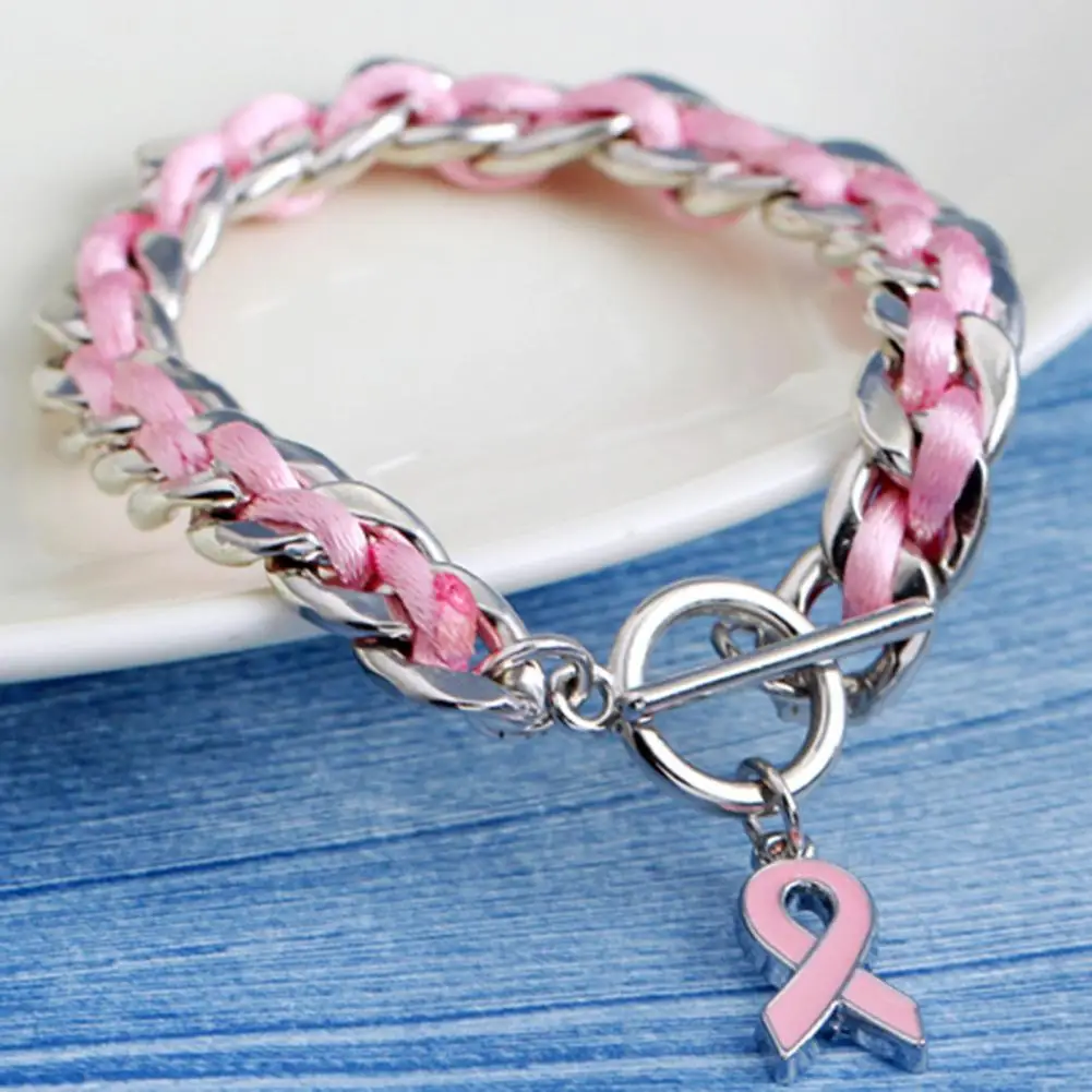 Charity Event Wristband Pink Ribbon Bracelet Breast Cancer Awareness Bracelet Pink Ribbon Charm Jewelry for Survivors