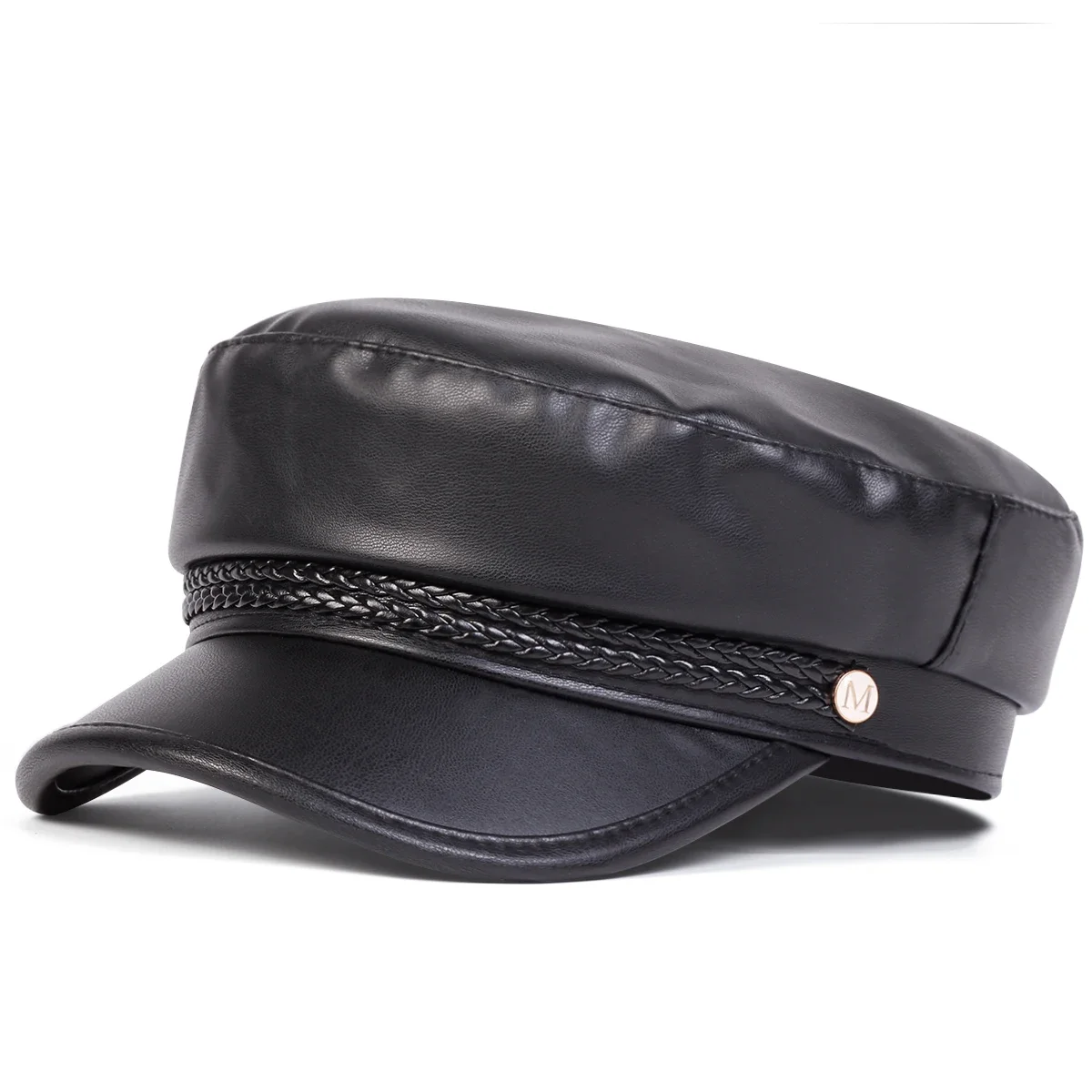 Unisex M Label Leather Navy Hat Spring and Autumn Outdoor Casual Adult Sun Hats Hip Hop Beret Hat Sunscreen Hat Sports Cap
