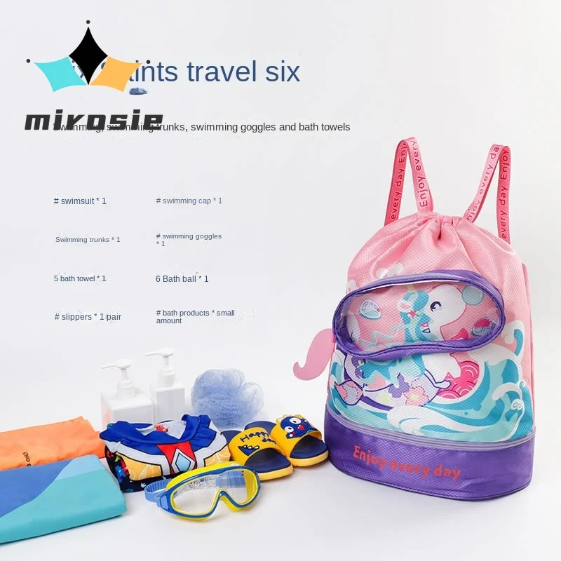 MIROSIE Children Swimming Bag Wet and Dry Waterproof Storage Bag Boys and Girls Portable Backpack Cute Cartoon Beach Bag