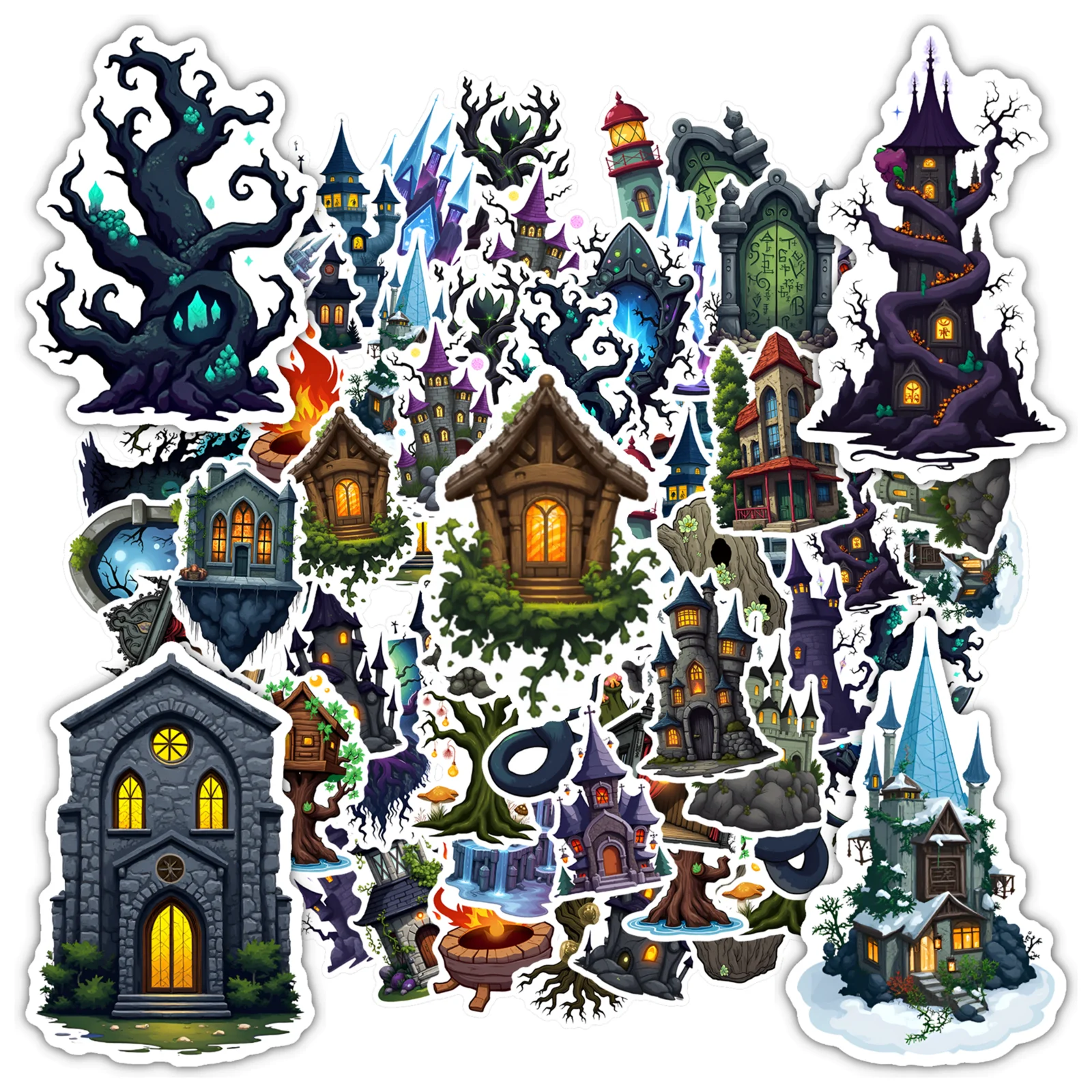 35pcs-50pcs Halloween Spooky Trees Stickers Gothic Mythical Creatures Teacher Reward Stickers DIY Stickers For Laptop Guitar
