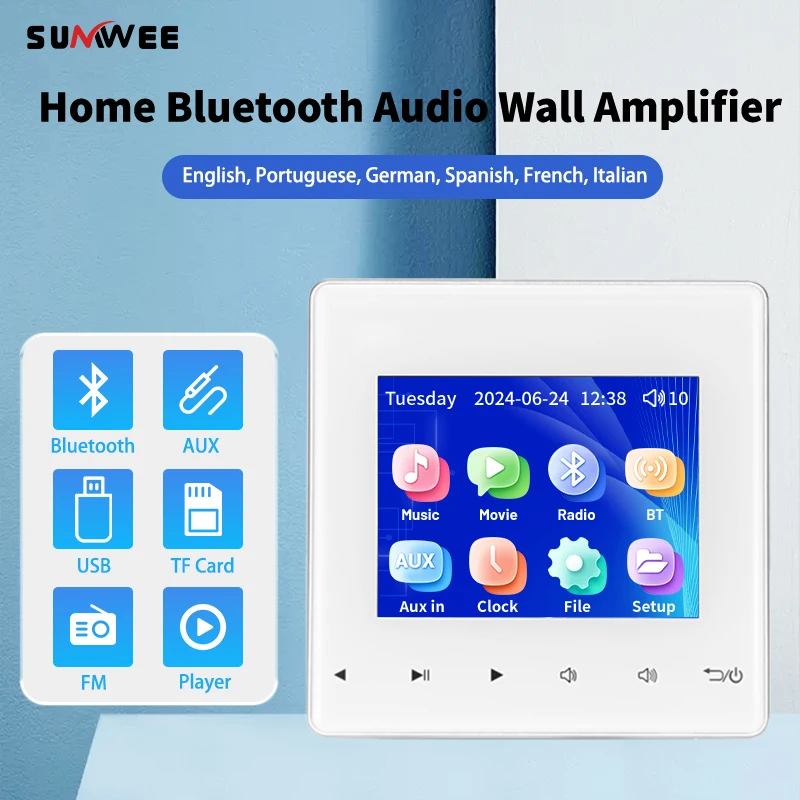 

Bluetooth Audio in Wall Amplifier Smart Home Mini 4*20W Stereo Sound Music Panel background music host system hotel Radio AUX FM