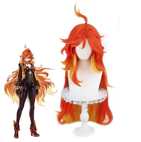 

Wig Synthetic Hair Game Genshin Impact Mavuika Cosplay Wig 90cm Long Red Mixed Yellow Color Wigs Heat Resistant Wig