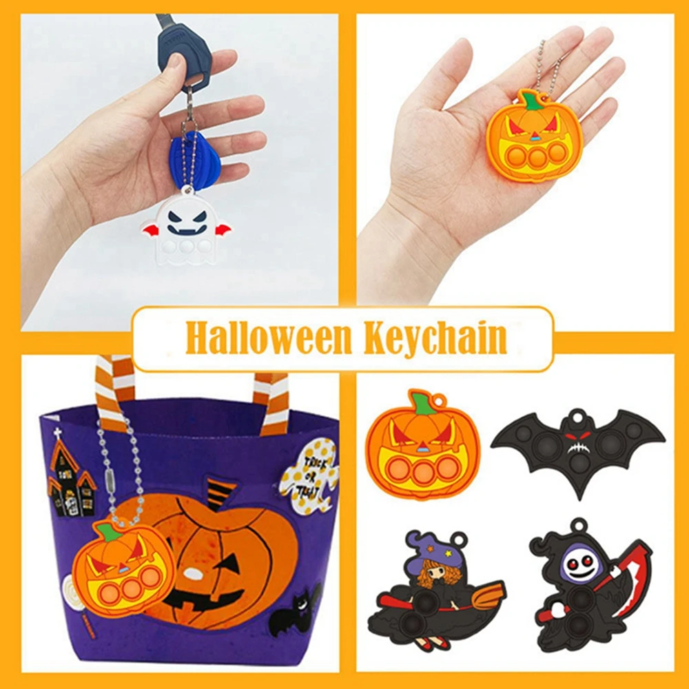 6PCS Halloween Party Favors Mini Fidget Toys Push Bubble Pop Silicone Squeeze Sensory Toys Witch Bat Pumpkin Anxiety Stress Reli