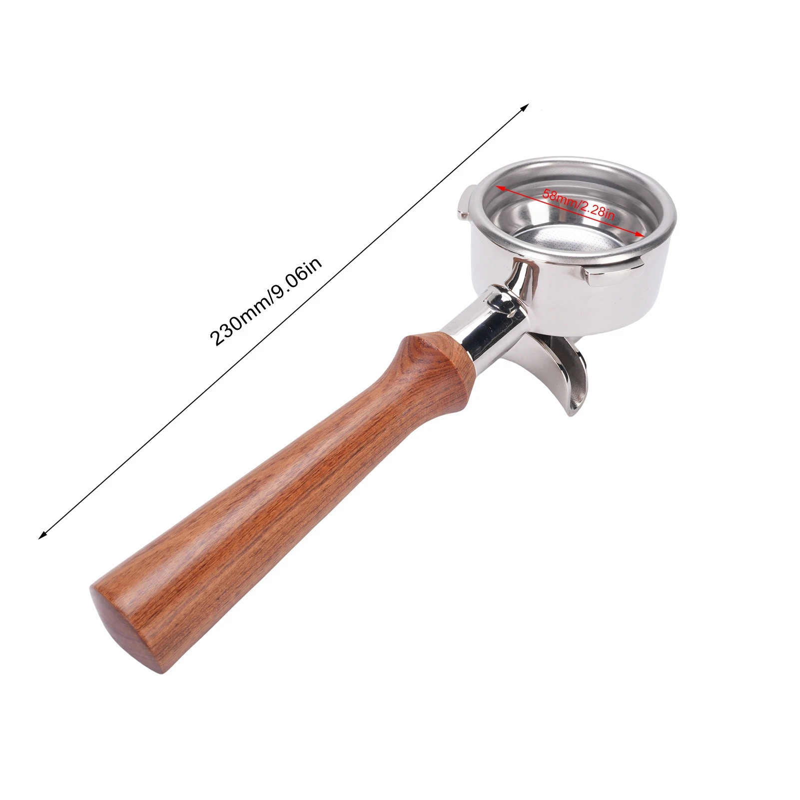 Portafiltro de 58mm con doble boquilla, portafiltro para cafetera de acero inoxidable con mango de madera para reemplazo