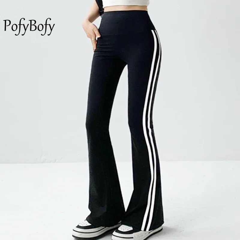 PofyBofy Pocket Back Bell Bottoms Widen Waistband Elastic Seamless Fashion Women Pants Yoga Fitness Running Gym Casual Leggings