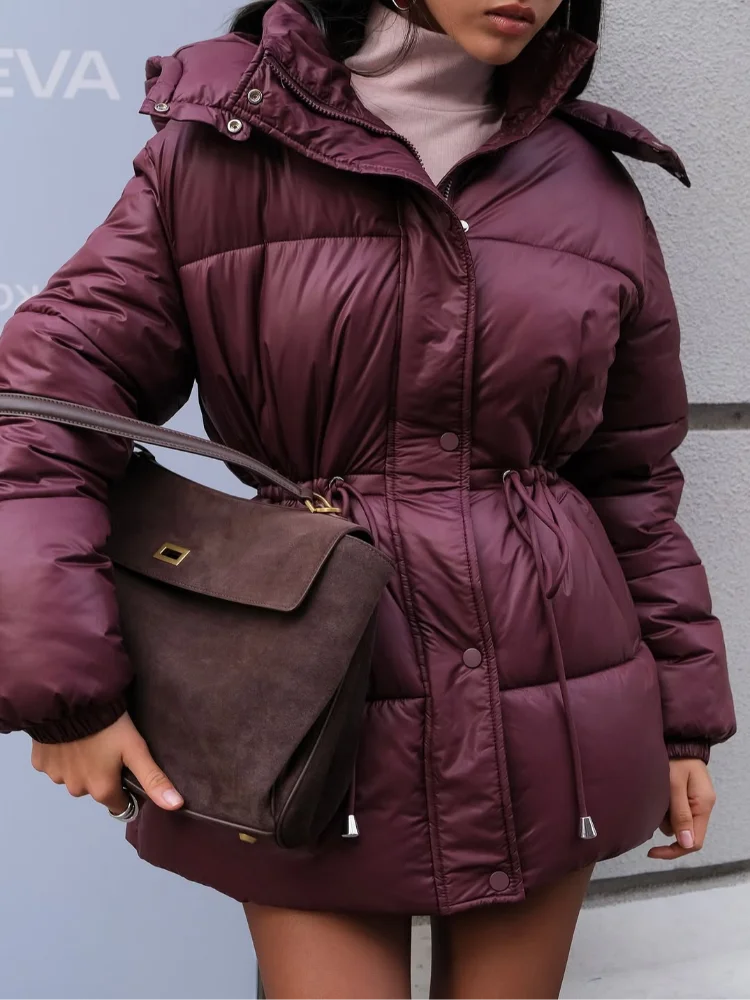 Tinta unita Casual Office Elegante High Street Capispalla caldo Donna Vintage Giacca con risvolto bordeaux con cintura Cappotto a maniche lunghe