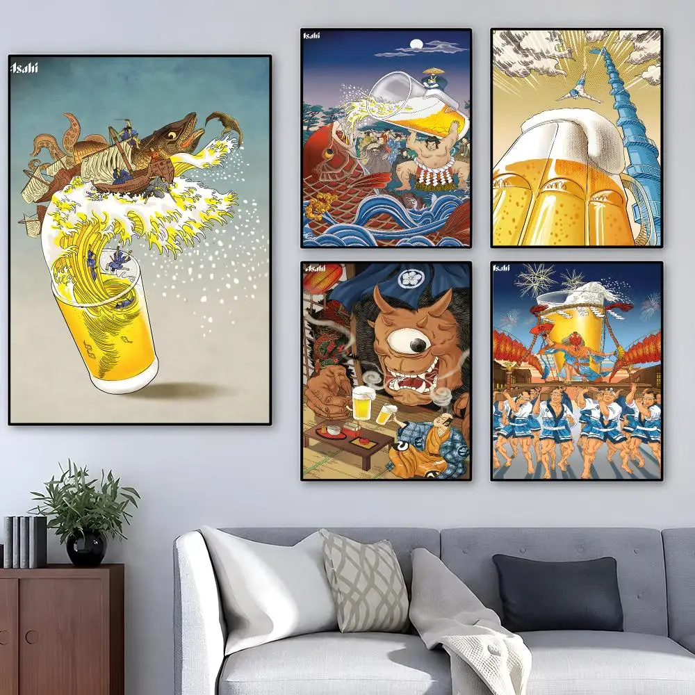 Brand Asahi Soft Drinks Poster Pop Wall Art PP Decorative Water-Resistant Print Apartment Dorm Office Room Decor Gift