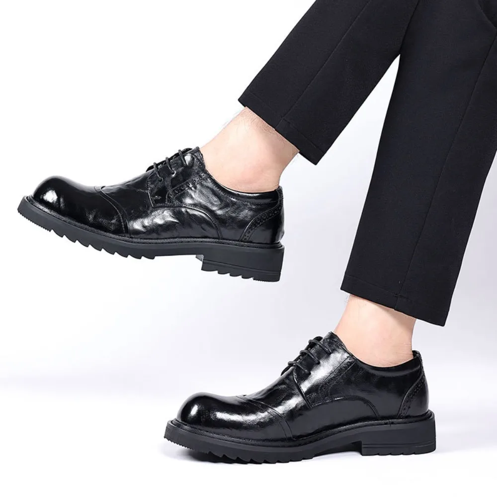 

Thick-soled Scalp Business Casual Shoes Classic and Versatile High-fashion Top Layer Cowhide Hand Scratch Men's Leather Shoes
