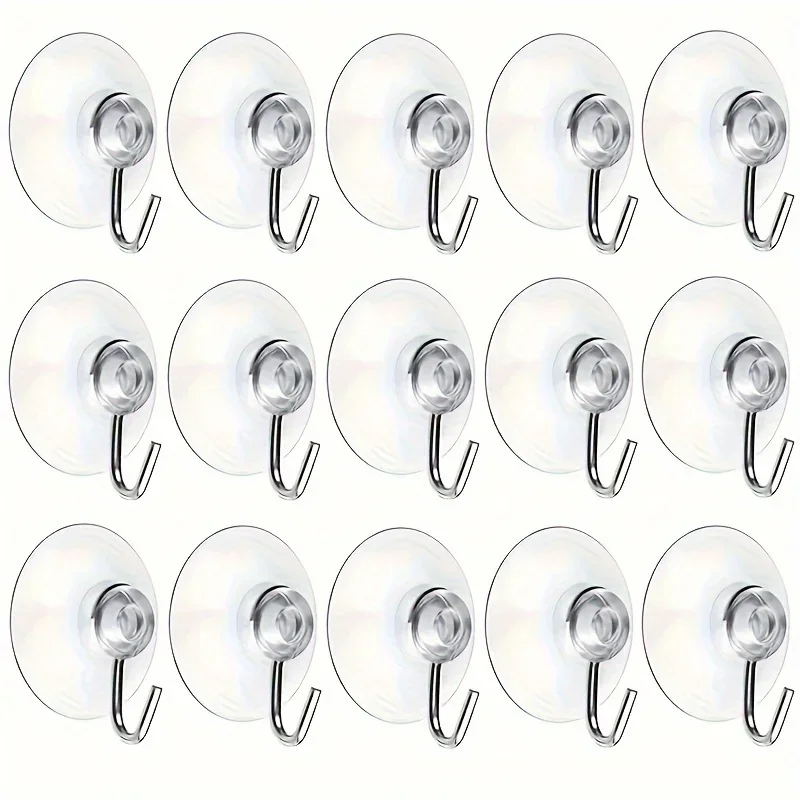 Clear Suction Cup Hooks with Metal Hooks - Traditional Style, Easy Install, Wall Mount, Plastic, for Kitchen, Bathroom, Shower,