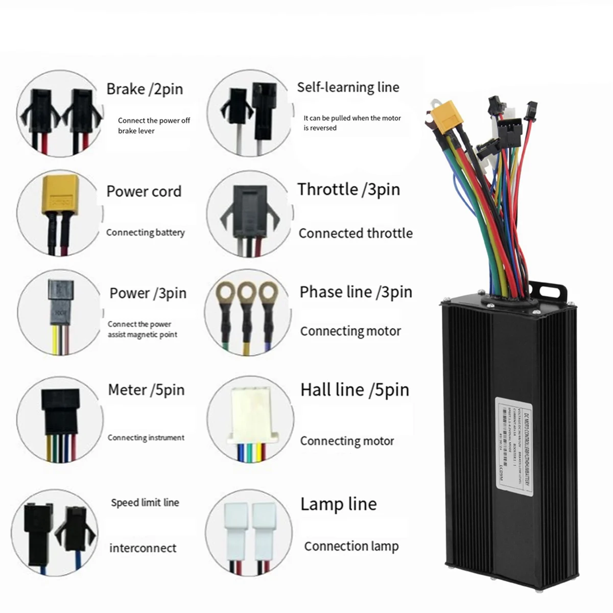 36/48V/52V E-Bike 40A 1500/2000W Three Mode Sine Wave Brushless Controller for Electric Bicycle Tricycle Ebike E-Scooter HY