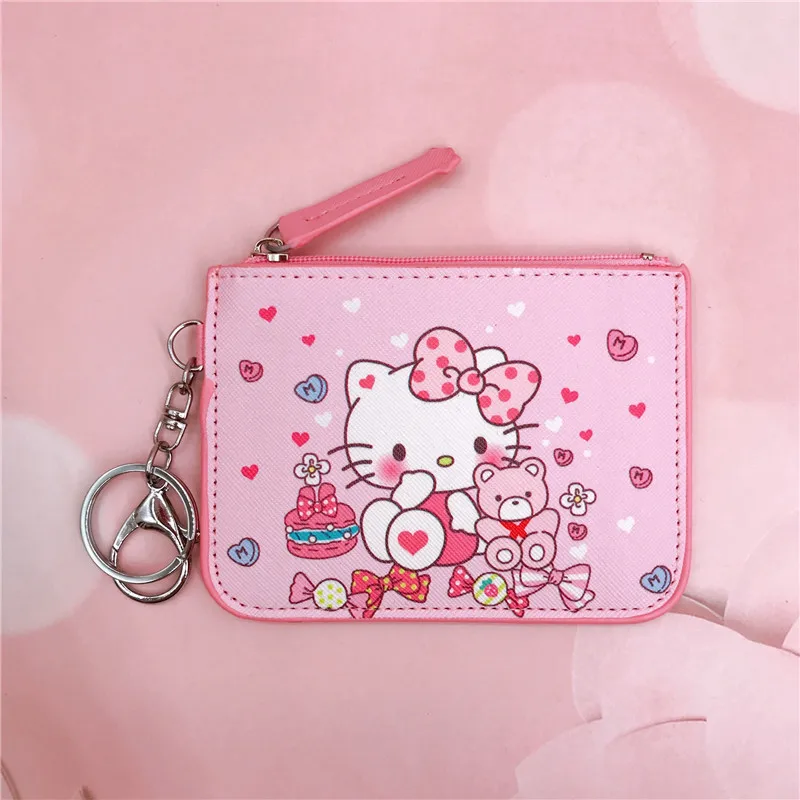 2pcs Cartoon Kitty Cat Worker card set work card sanrio name tag with key ring change card bag wallet card set coin wallet