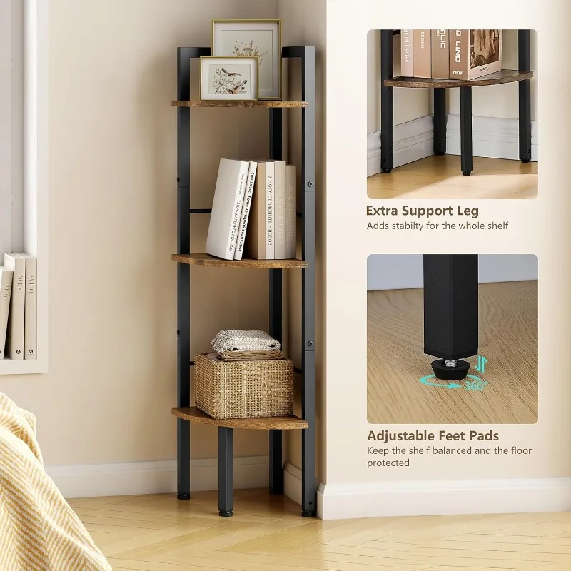 

Small Corner Shelf Stand 3 Tier 39.6" Industrial Corner Ladder Shelf, Tall Display Shelf For Bedroom, Living Room, Offic