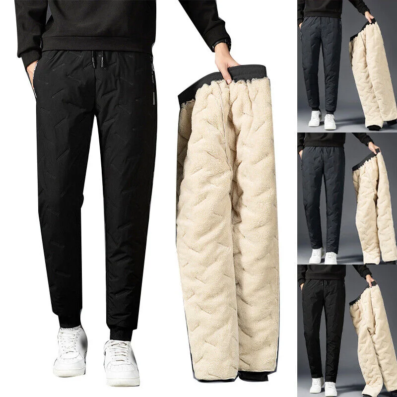 الرجال مقاوم للماء لامبسوول Sweatpants ، الذكور السراويل الحرارية ، عادية ، الصوف ، الدافئة ، ركض سميكة ، أسود ، رمادي ، الشتاء ، X-7XL