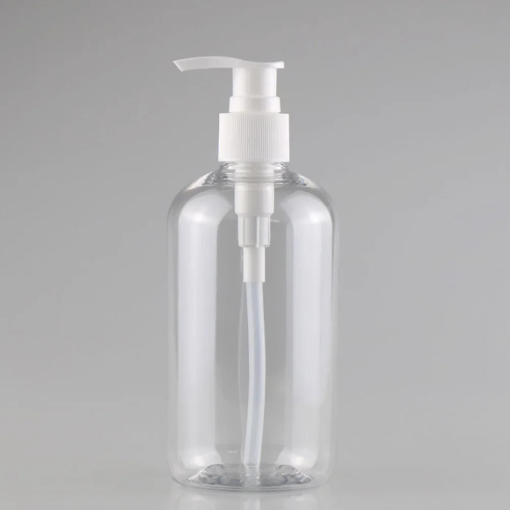 300ml transparency color Refillable Squeeze plastic lotion bottle with white pump sprayer PET Plastic Portable lotion Bottle