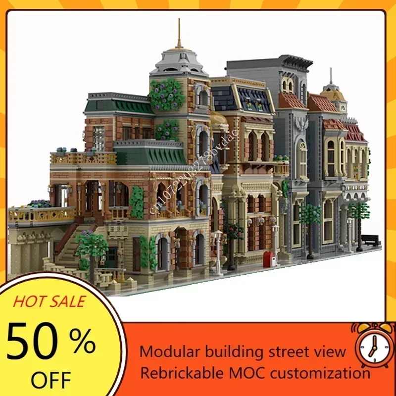 16000PCS Customized MOC Modular Commercial Street View Model Custom Puzzles Technology  DIY Assembly Toys Birthday Gifts