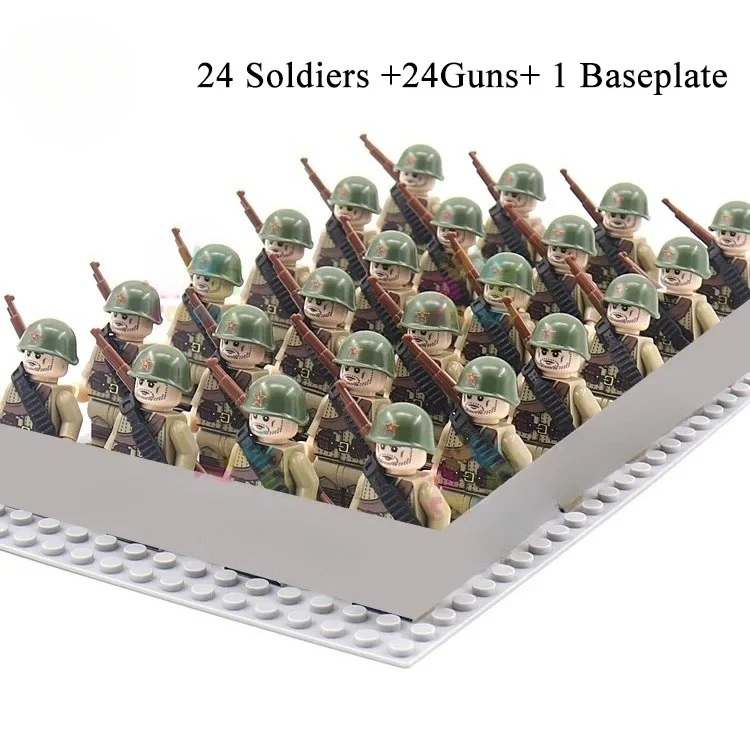 24-teiliges Armeesoldaten-Bausteinset mit Mini-Puppen und Untergrund, DIY-Kriegsszenen-Bausteine, Kinderspielzeug-Sammlung – Detail 10