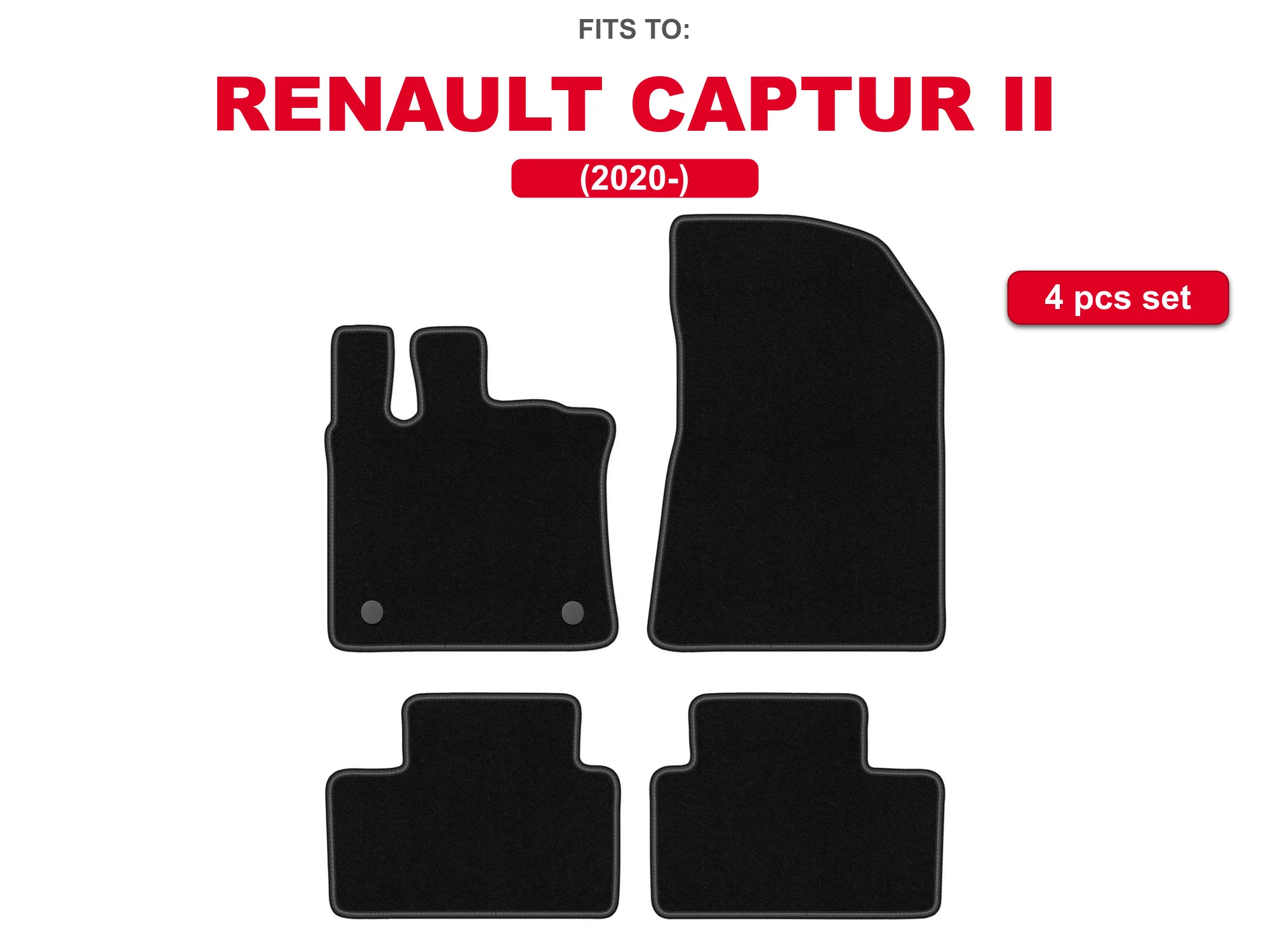 Auto-velourmatten voor: Renault Captur II 2020-zwarte crossover auto bijpassende automattenset