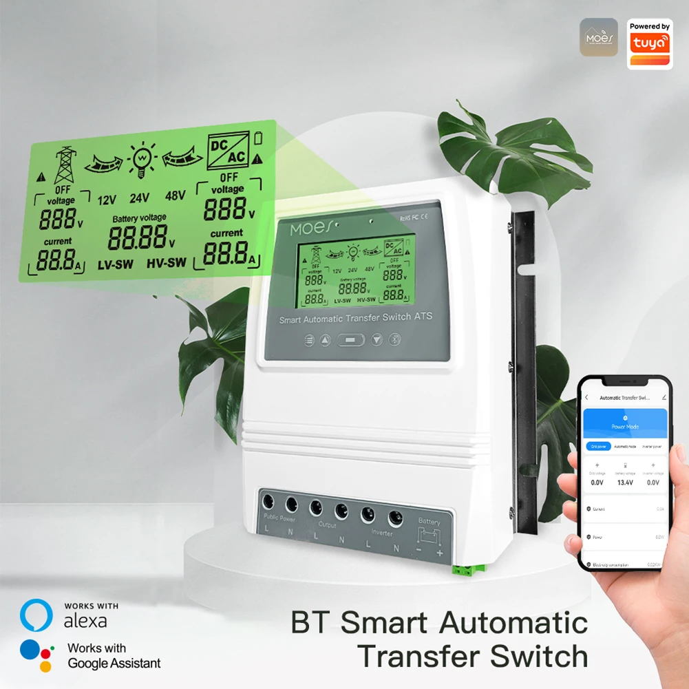 Automatic ATS Dual Power Transfer Switch Tuya Smart Solar Charge Controller for Solar Wind System DC 12/24/48V AC 110/220V