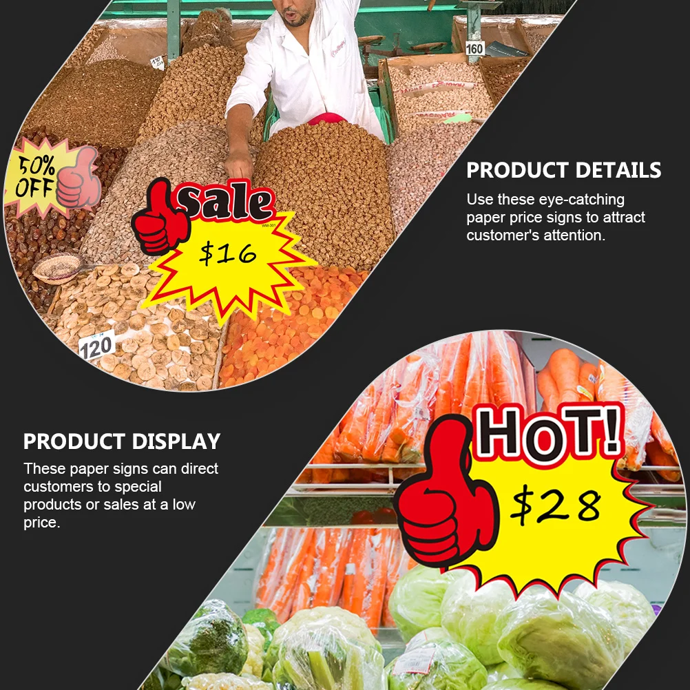ป้ายราคา 50 ชิ้น ป้ายโฆษณา สติ๊กเกอร์โปรโมชั่น ป้ายสินค้าสำหรับร้านค้า ป้ายราคาสินค้าสำหรับการขายปลีก งานคาร์นิวัลในโรงรถ
