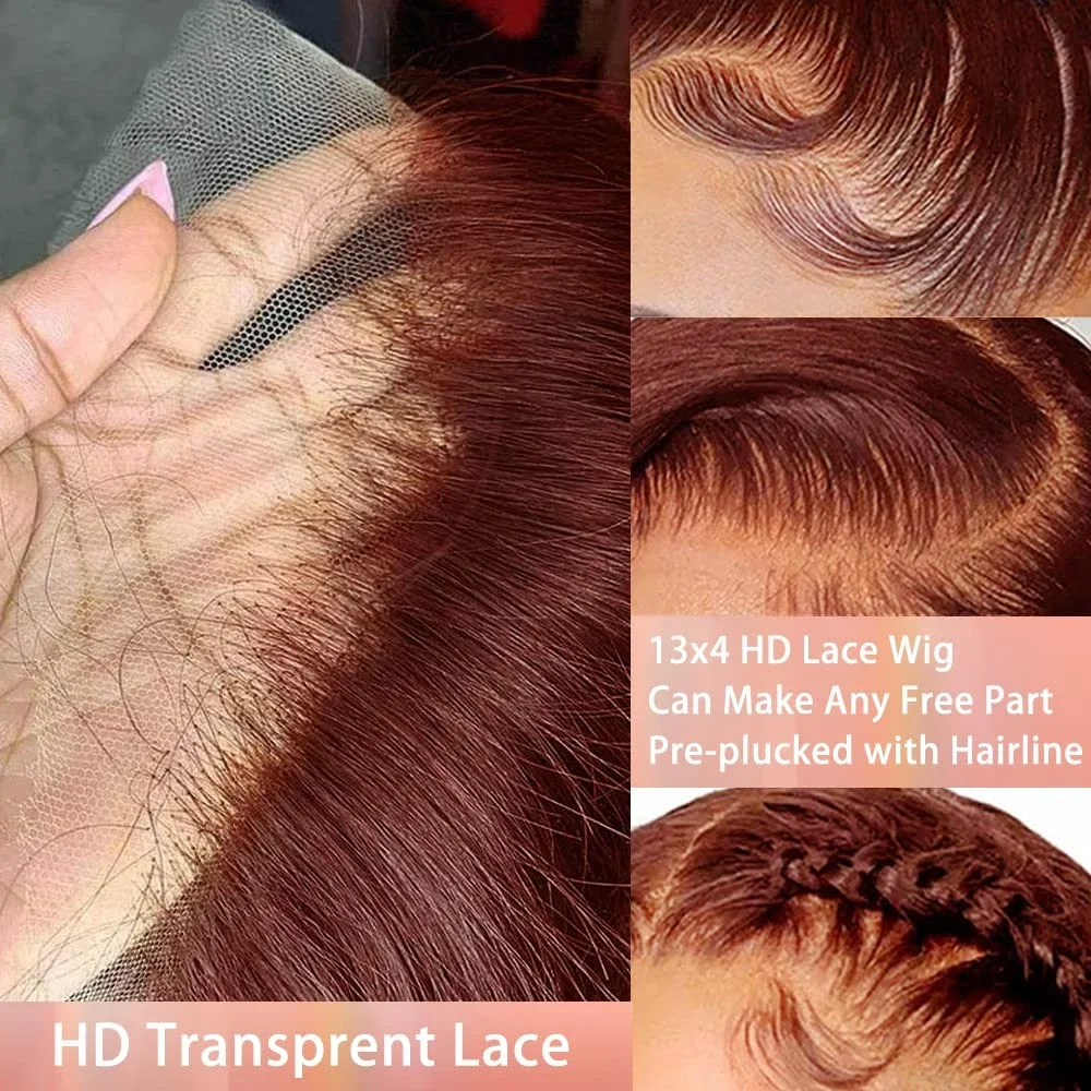 Reddish Brown Lace Wigs Pre Plucked Auburn Colored 13x4 Body Wave Lace Front Wig for Women 28 30 Inch Copper Red Glueless Wigs