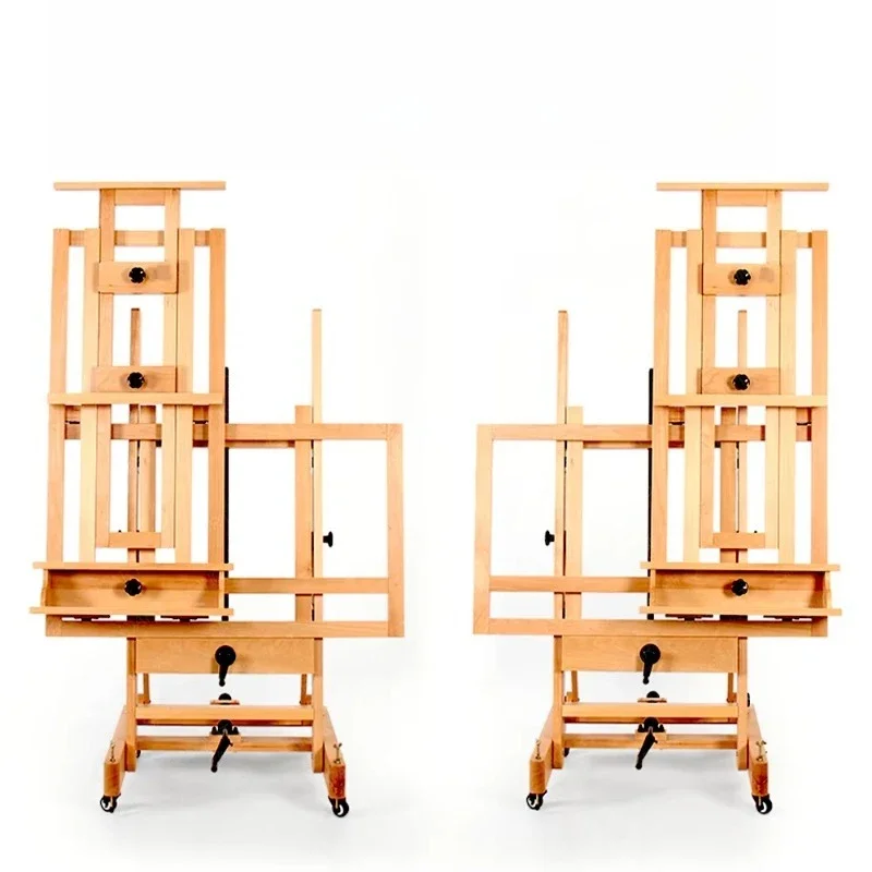 حامل ستوديو كبير جدًا متعدد الوظائف للفنانين، حامل خشبي فاخر عالي التحمل مع عجلات هزازة #3