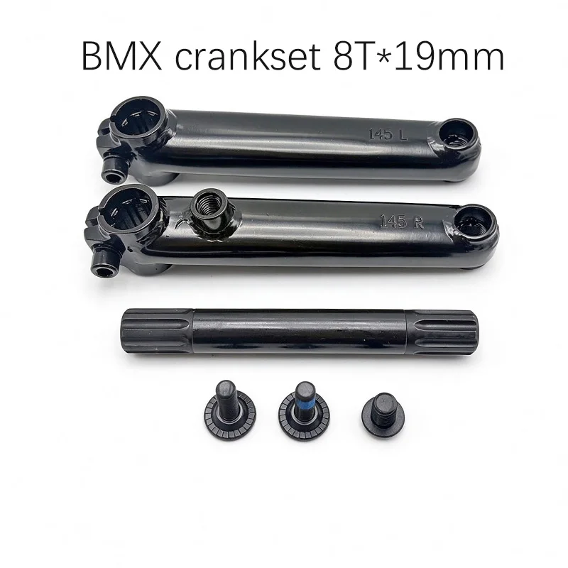BMX 8T Crank 145mm * 19mm Black Set with a Crank Length of 145mm and a Central Axis Length of 148mm