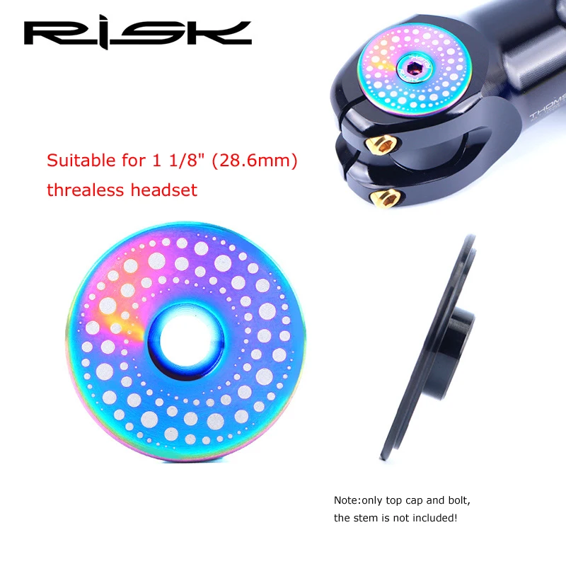 Risk 1 Set Bicycle Ahead Headset Top Stem Cap Titanium Alloy Bike Bowl Cover with M6x30mm Bolt for 28.6 Fork tube