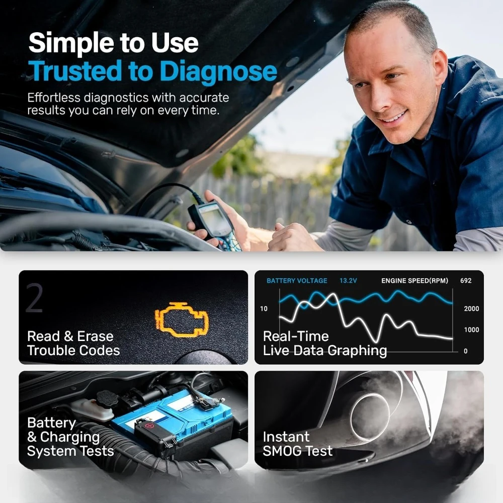 

Bluetooth-сканер OBD2, диагностический инструмент, считыватель кодов автомобиля, данные в реальном времени, тест зарядки аккумулятора